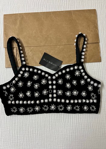 İnci İşlemeli Siyah Straplez Büstiyer - Görsel 2