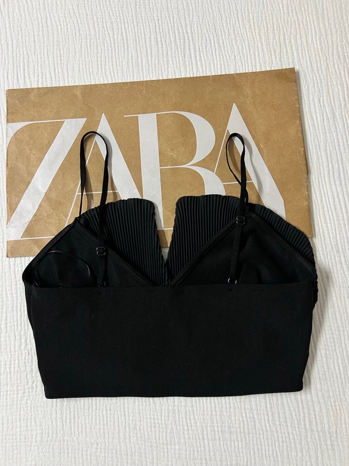 Zara Kadın Siyah Pilili Mini Bustiyer - Görsel 3