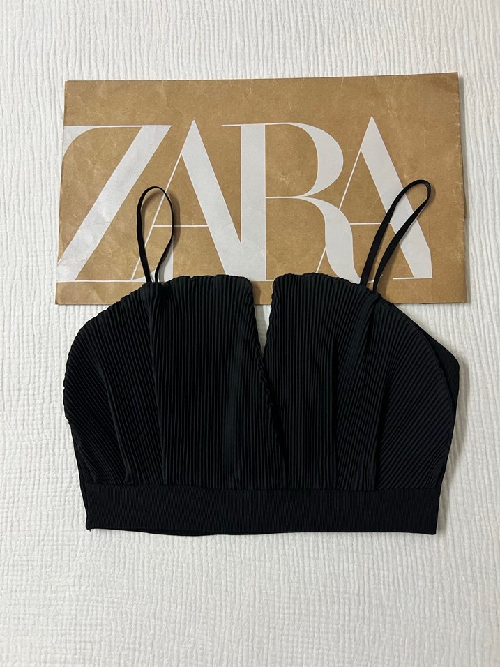 Zara Kadın Siyah Pilili Mini Bustiyer - Görsel 5