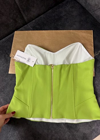 Yeşil Drapeli Straplez Büstiyer - Görsel 3