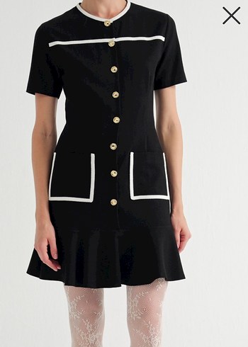 Siyah Düğmeli Kısa Kollu Elbise - Görsel 2