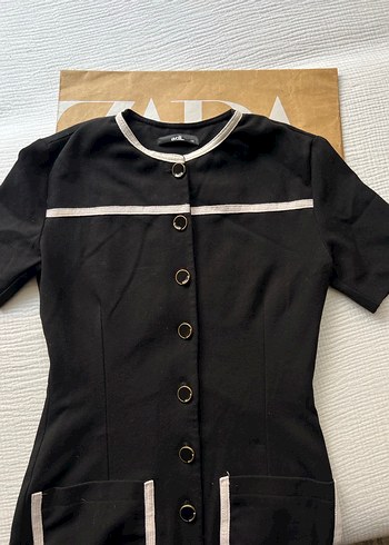 Siyah Düğmeli Kısa Kollu Elbise - Görsel 8