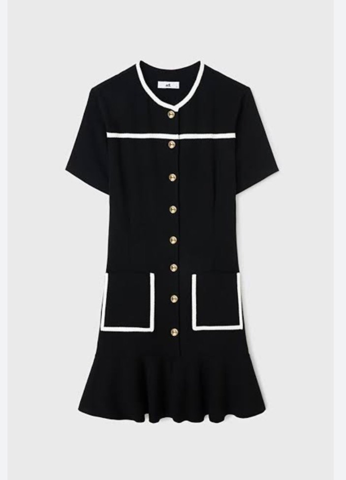 Siyah Düğmeli Kısa Kollu Elbise - Görsel 3