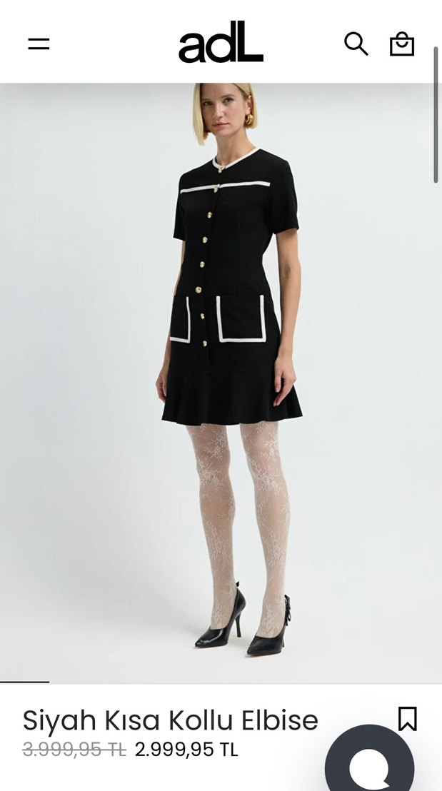 Siyah Düğmeli Kısa Kollu Elbise - Görsel 4