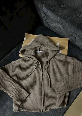 Kahverengi Kapüşonlu Kadın Triko Hırka - Görsel 2