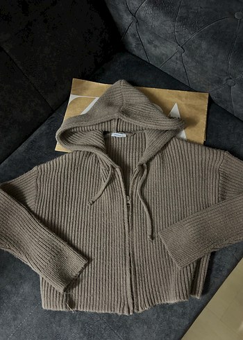 Kahverengi Kapüşonlu Kadın Triko Hırka - Görsel 5