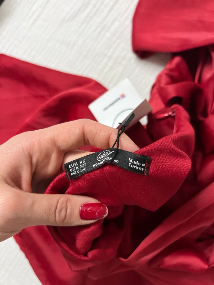 Kırmızı Saten Mini V Yakalı Elbise - Görsel 5