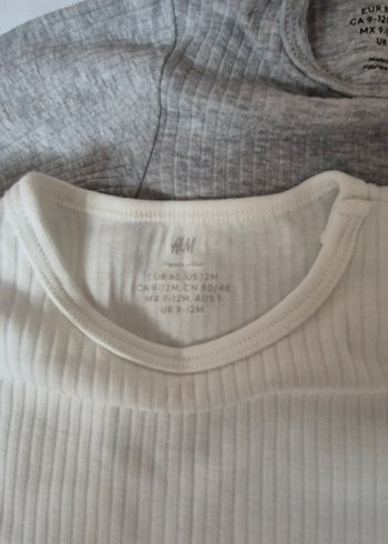 H&M Gri-beyaz Bebek Body 2'li Set 9-12 ay - Görsel 3