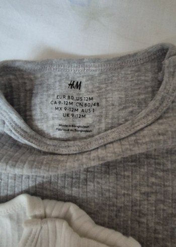 H&M Gri-beyaz Bebek Body 2'li Set 9-12 ay - Görsel 4