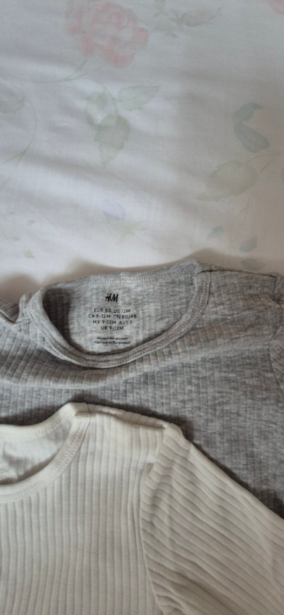 H&M Gri-beyaz Bebek Body 2'li Set 9-12 ay - Görsel 2