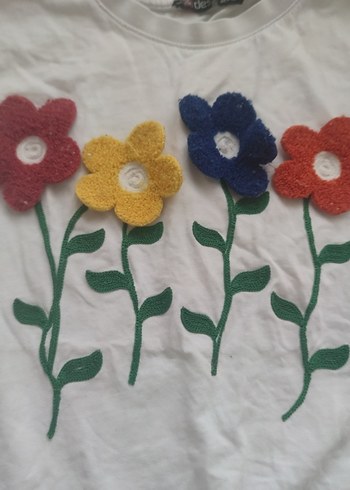 Çiçekli Pamuklu Kısa Kollu Tişört crop - Görsel 2