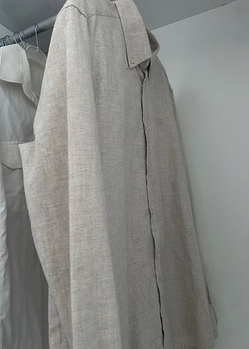 Bej Keten Erkek Gömlek Uzun Kollu Regular Fit - Görsel 4