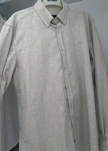 Bej Keten Erkek Gömlek Uzun Kollu Regular Fit - Görsel 3