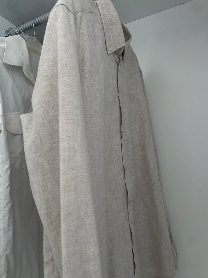 Bej Keten Erkek Gömlek Uzun Kollu Regular Fit - Görsel 4