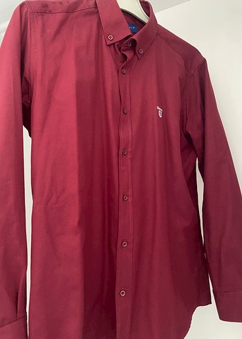 Bordo Erkek Düğmeli Uzun Kollu Gömlek - Görsel 2