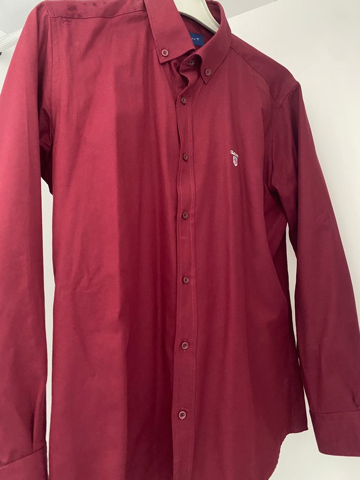 Bordo Erkek Düğmeli Uzun Kollu Gömlek - Görsel 2