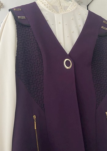 Kadın Mor Uzun Düğmeli Yelek gömlek ikili takım - Görsel 4