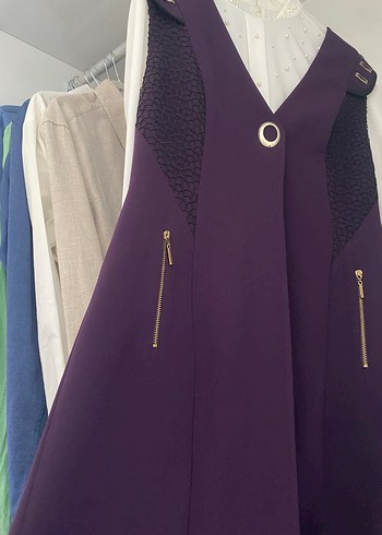 Kadın Mor Uzun Düğmeli Yelek gömlek ikili takım - Görsel 3