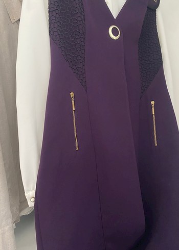 Kadın Mor Uzun Düğmeli Yelek gömlek ikili takım - Görsel 2