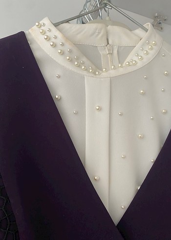 Kadın Mor Uzun Düğmeli Yelek gömlek ikili takım - Görsel 5