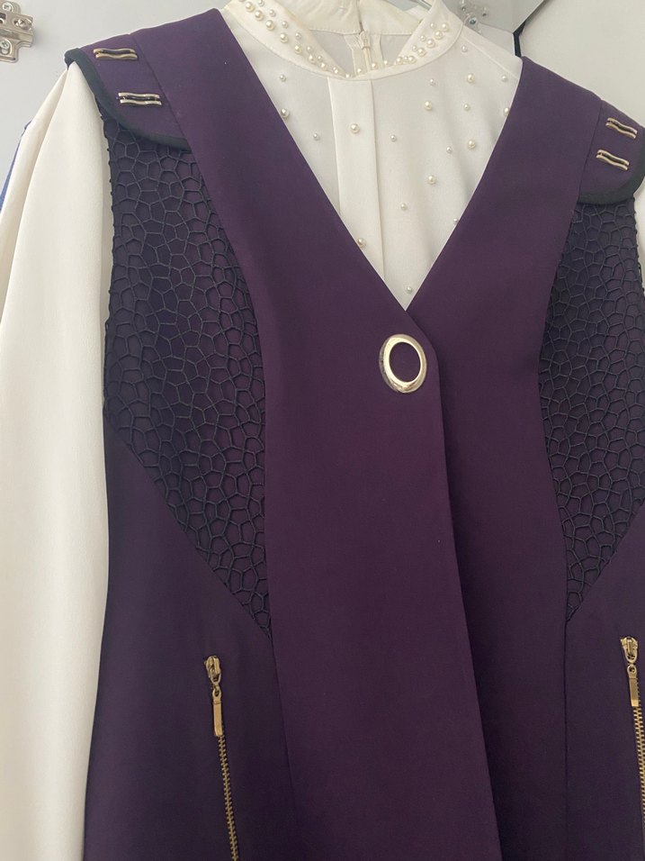 Kadın Mor Uzun Düğmeli Yelek gömlek ikili takım - Görsel 4