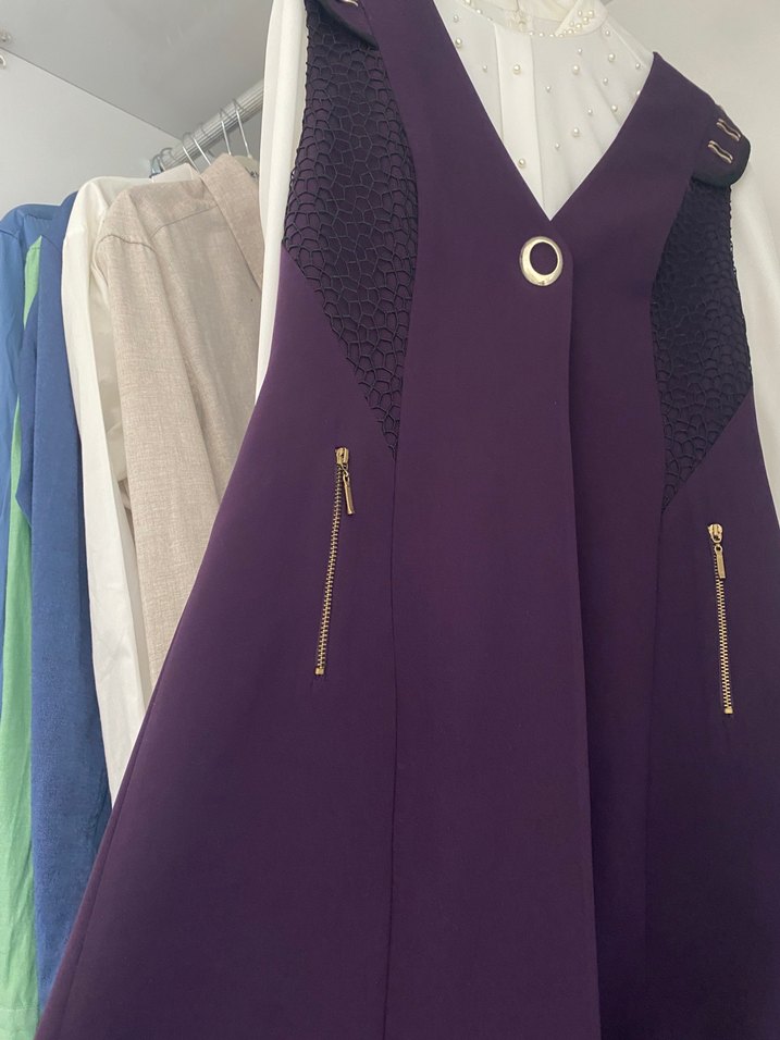 Kadın Mor Uzun Düğmeli Yelek gömlek ikili takım - Görsel 3