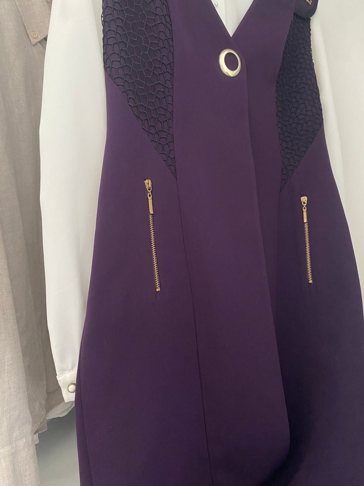 Kadın Mor Uzun Düğmeli Yelek gömlek ikili takım - Görsel 2