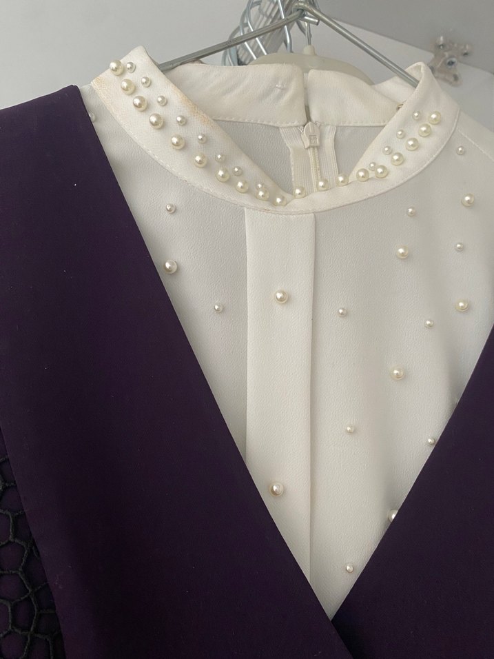 Kadın Mor Uzun Düğmeli Yelek gömlek ikili takım - Görsel 5