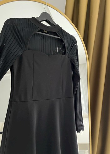 Siyah Piliseli Uzun Kollu Midi Triko Elbise - Görsel 3