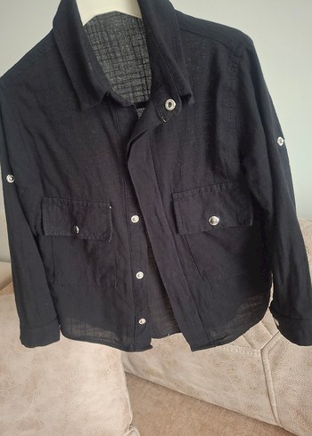 Erkek Çocuk Siyah Keten Düğmeli Ceket - Görsel 2