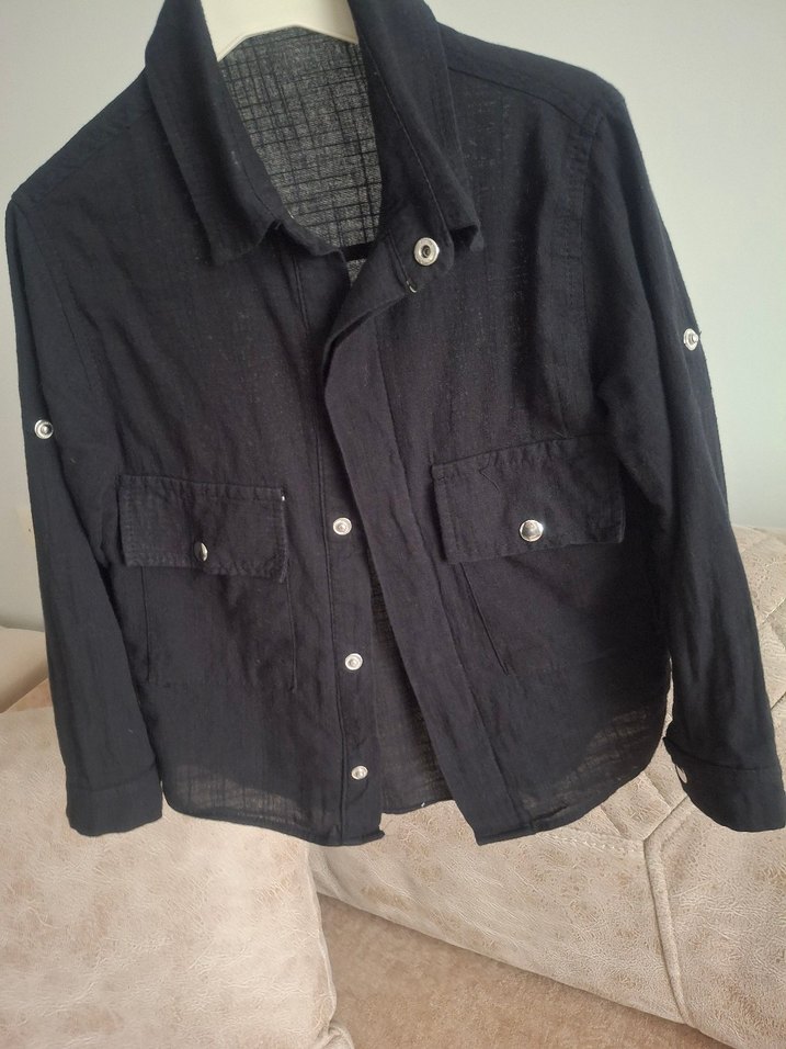 Erkek Çocuk Siyah Keten Düğmeli Ceket - Görsel 2