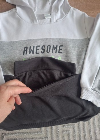 Gri Kapüşonlu Erkek Çocuk Sweatshirt - Görsel 3