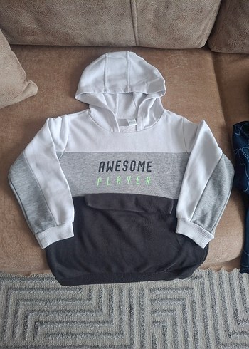 Gri Kapüşonlu Erkek Çocuk Sweatshirt - Görsel 2