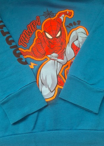 Mavi Kapüşonlu Örümcek Adam Baskılı Erkek Sweatshirt - Görsel 2