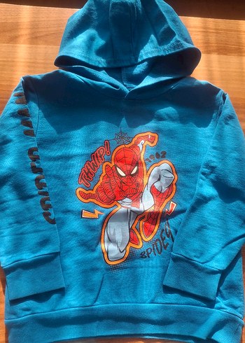 Mavi Kapüşonlu Örümcek Adam Baskılı Erkek Sweatshirt - Görsel 5