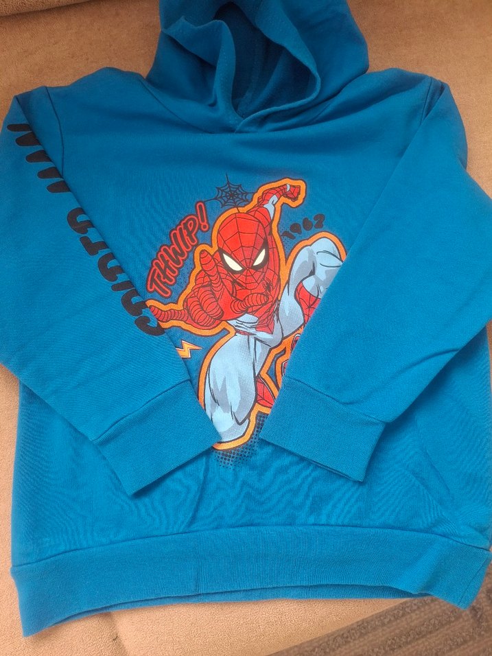 Mavi Kapüşonlu Örümcek Adam Baskılı Erkek Sweatshirt - Görsel 3