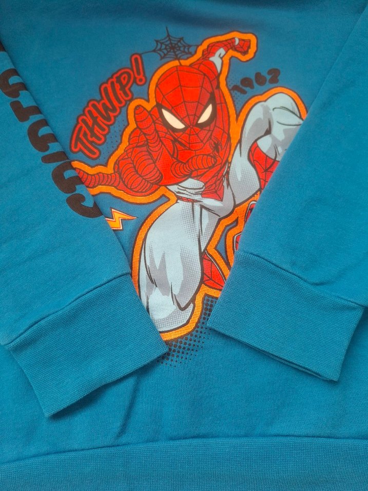 Mavi Kapüşonlu Örümcek Adam Baskılı Erkek Sweatshirt - Görsel 2