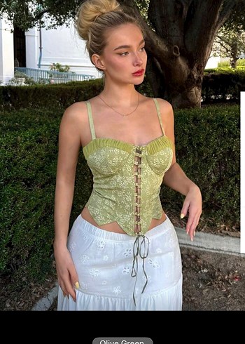 Bershka Yeşil Nakışlı Bohem Straplez Büstiyer