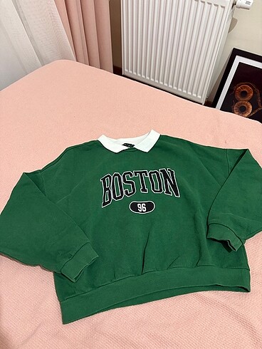 Yeşil Baskılı Boyfriend Örme Şardonlu Sweat