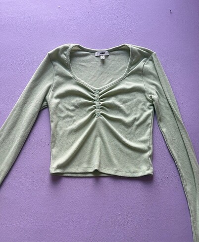 Yeşil esnek crop bluz