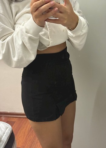 xs Beden Siyah Piliseli Mini Etek