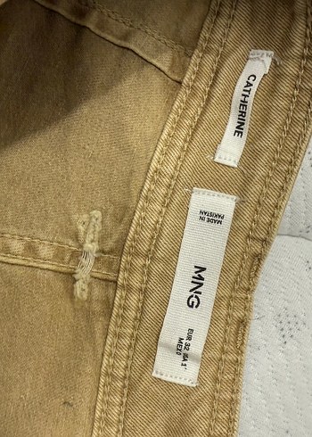 Mango Bej Düğmeli Kadın Midi Boy Geniş Kesim Jean