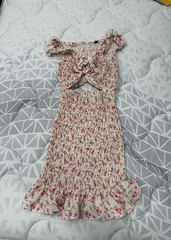 Pembe Mini Elbise Fırfırlı