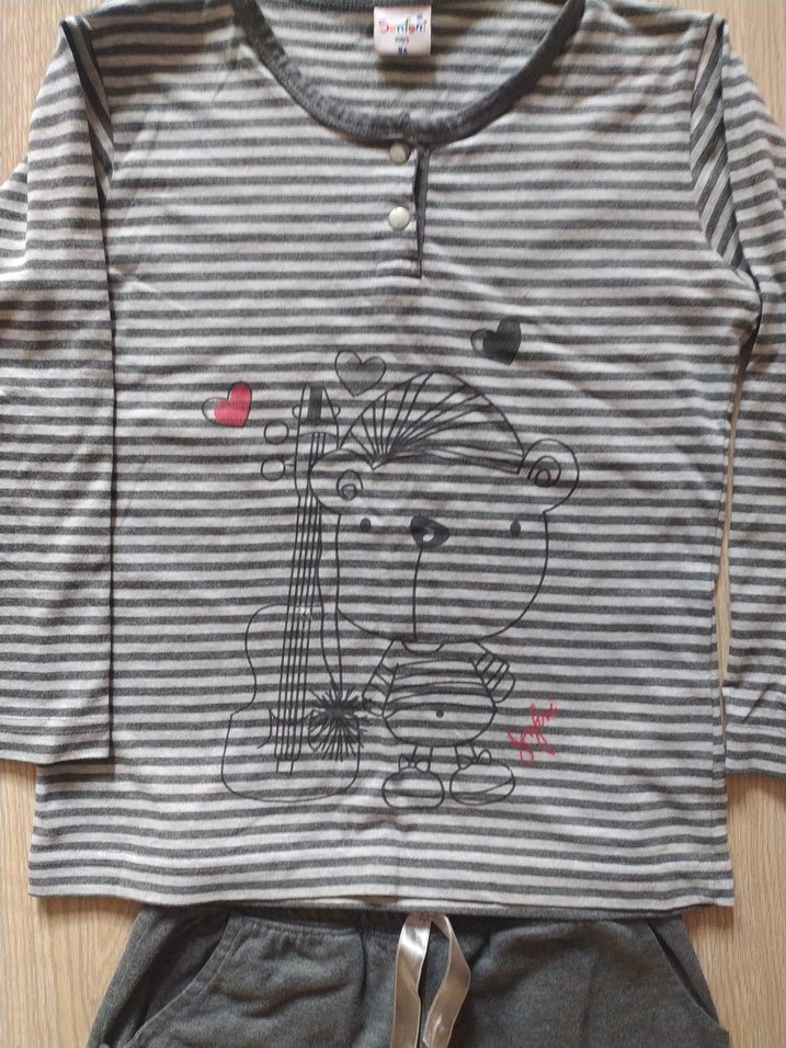 Gri Uzun Kollu kız çocuk Pijama Takımı - Görsel 2