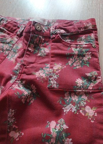 Bordo Renkli Çiçek Desenli Kız Pantolonu - Görsel 2