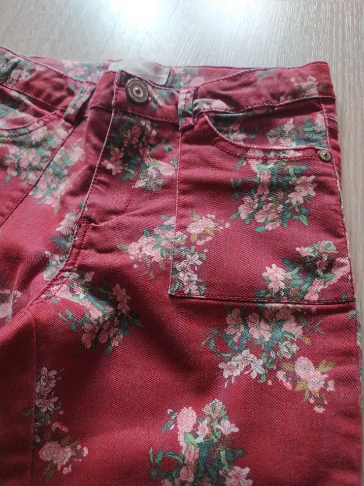 Bordo Renkli Çiçek Desenli Kız Pantolonu - Görsel 2