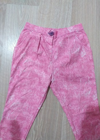 Pembe Bağlama Desenli Kumaş Pantolon - Görsel 2