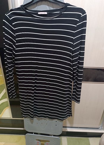 Çizgili Siyah Uzun Kollu Tişört - Görsel 2
