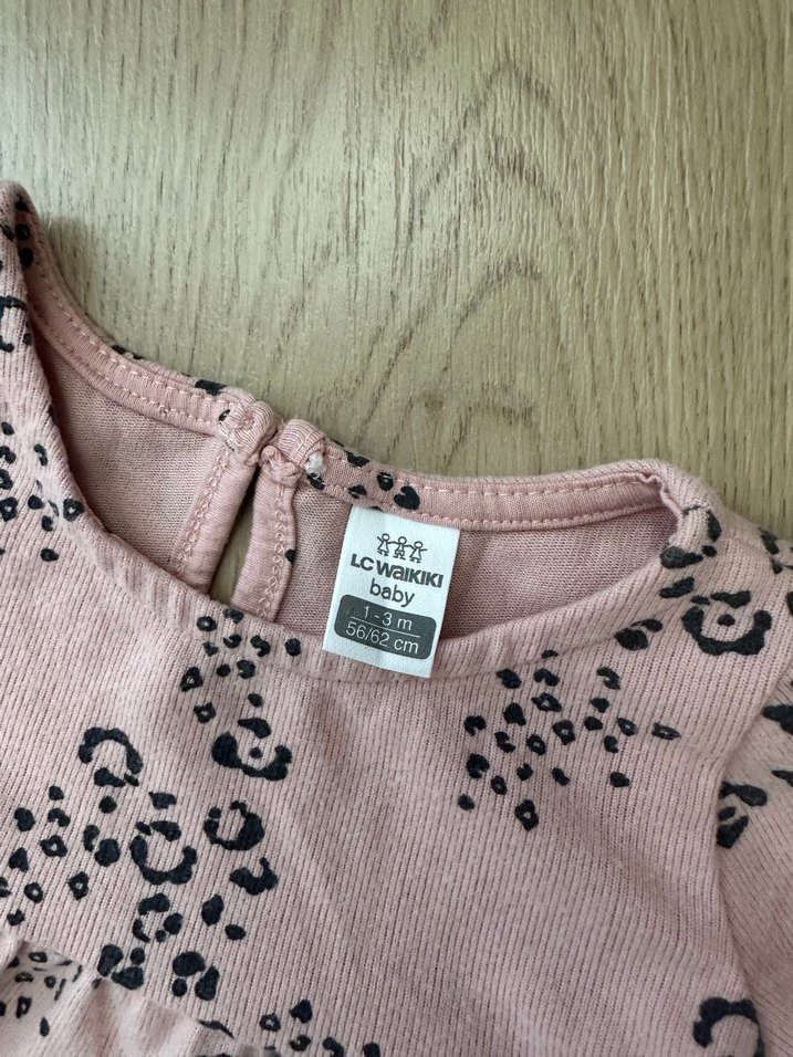 Uzun Kollu Pembe Desenli Kız Elbisesi - Görsel 2