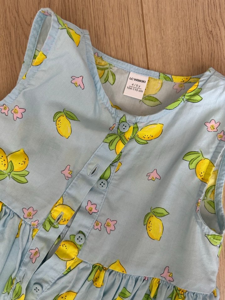 Sarı Baskılı Düğmeli Kız Elbisesi - Görsel 2